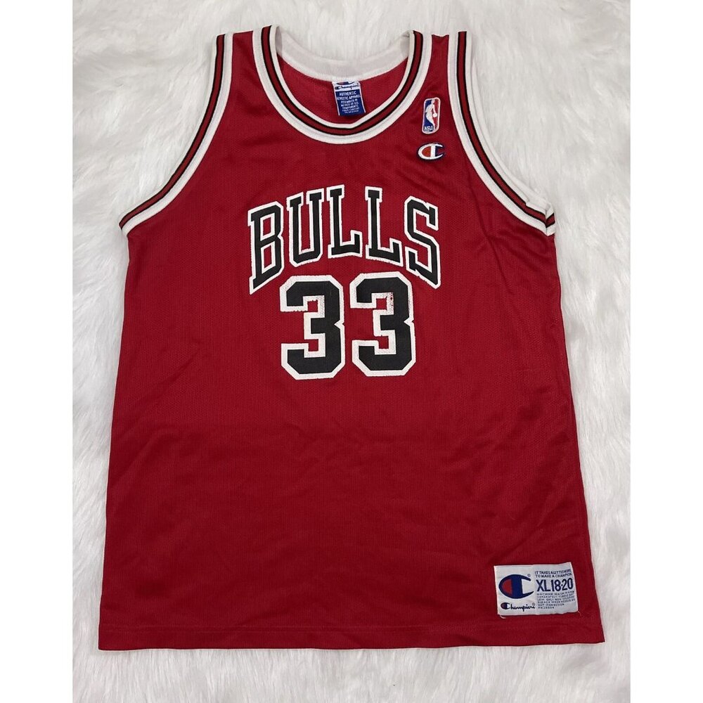 Vintage Scottie Pippen Chicago Bulls Champion Authentic Red Jersey YXL 18-20 NBA